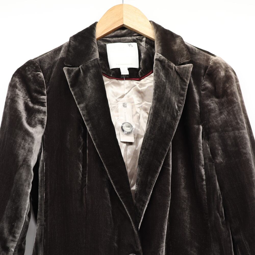 Anthropologie Ett:Twa Gallery Velvet Single Breasted Blazer Carbon Grey Sz 2 NEW - Picture 4 of 8